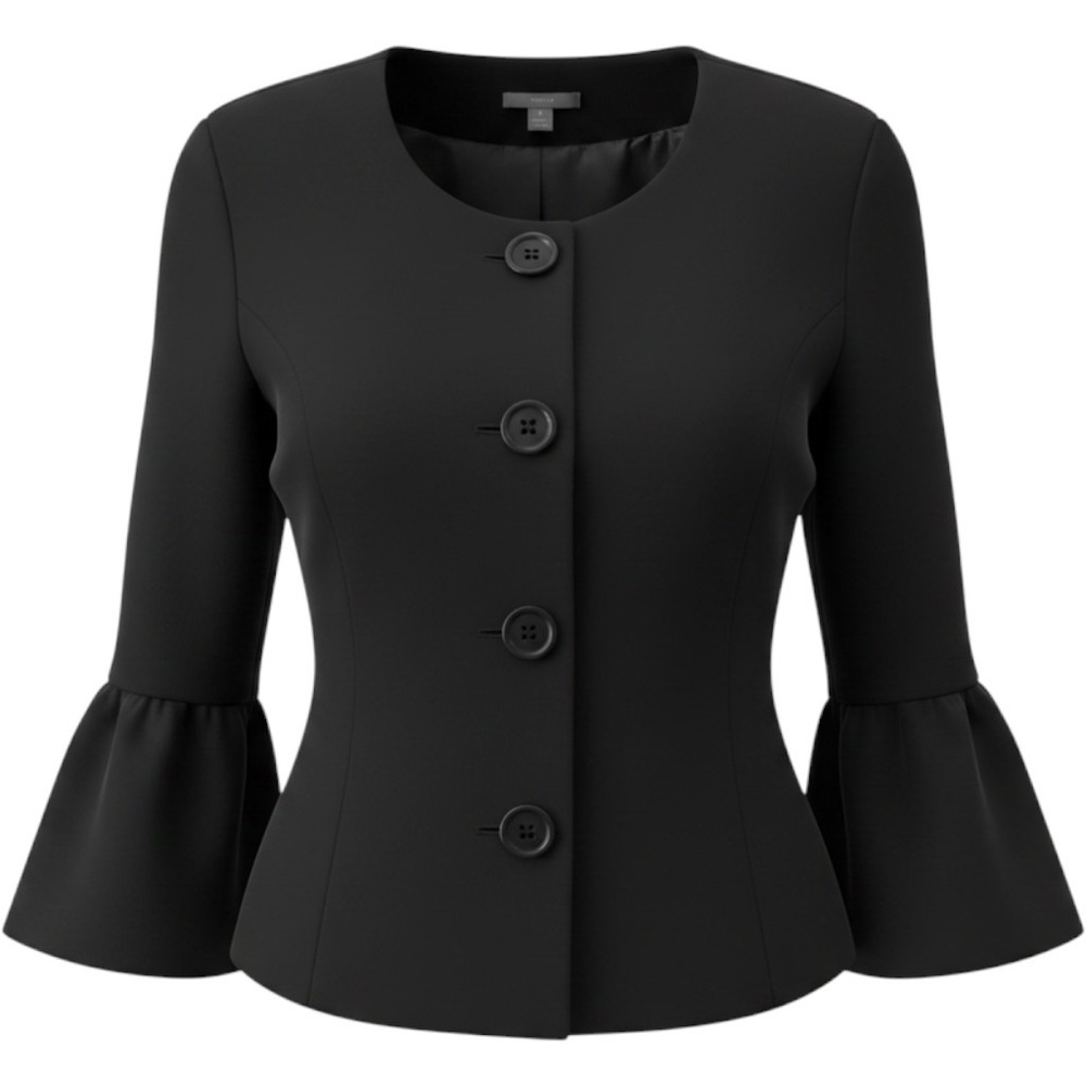 Apt. 9 Womens Black Collarless Bell Sleeve‎ Button Front Blazer Jacket Size 14